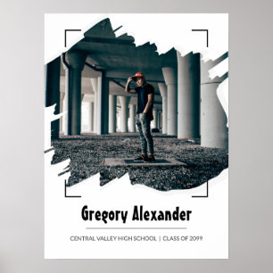 Poster Black Edgy Abstrait Brushstroke Photo Graduation