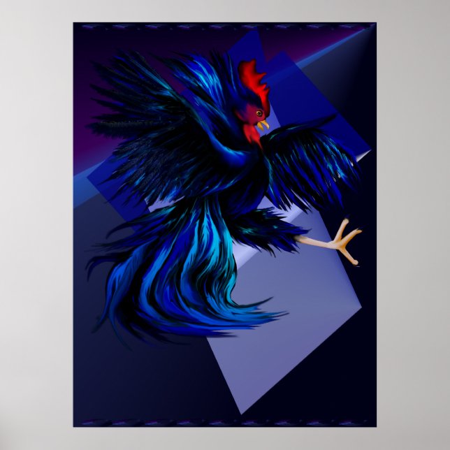 Poster Black Fighting Rooster Print (Devant)