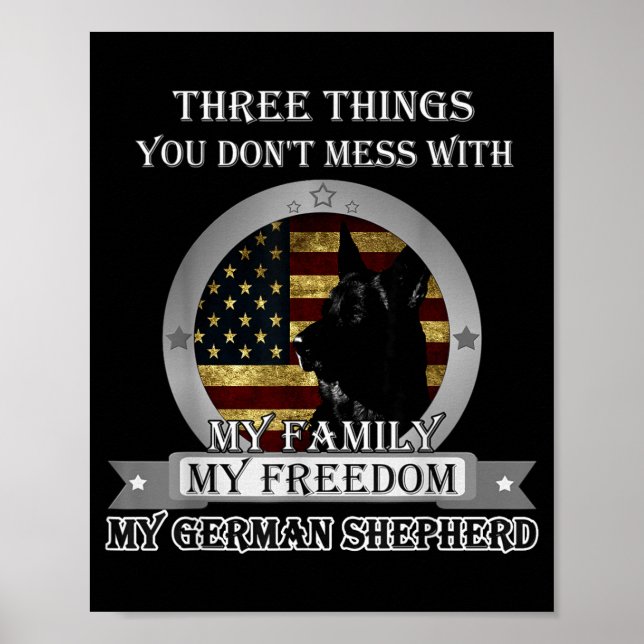 Poster Black German Shepherd American Flag Three Things Y (Devant)