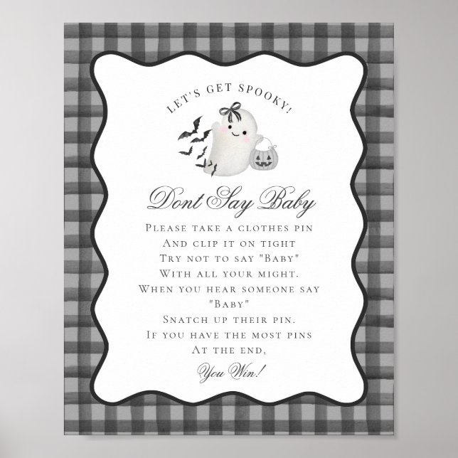 Poster Black Gingham Little Boo Ghost Dont Say Baby Game (Devant)