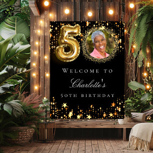 Poster Black gold 50e photo anniversaire fête bienvenue