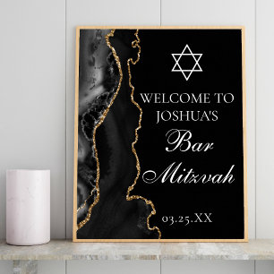 Poster Black Gold Agate Bar Mitzvah Party Bienvenue