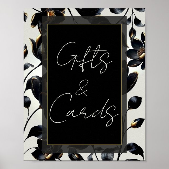 Poster Black Gold Floral Greige Mariage Cadeaux Cartes Si (Devant)