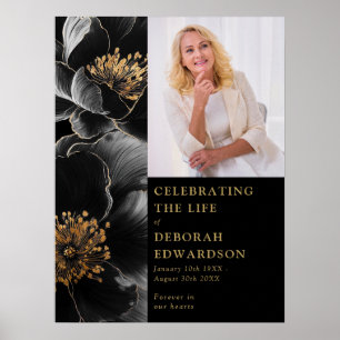 Poster Black Gold Funeral Celebration Of Life Photo Sign