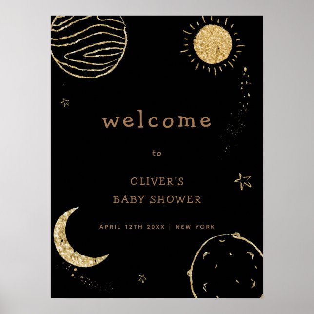Poster Black Gold Galaxy Espace extra-atmosphérique Baby  (Devant)