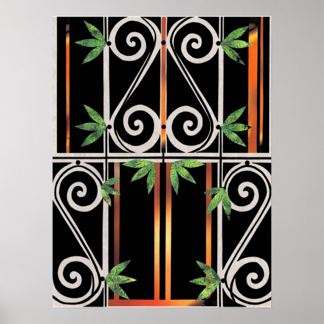 Poster Black Gold Green GUANTANAMO Papier Collage (Devant)