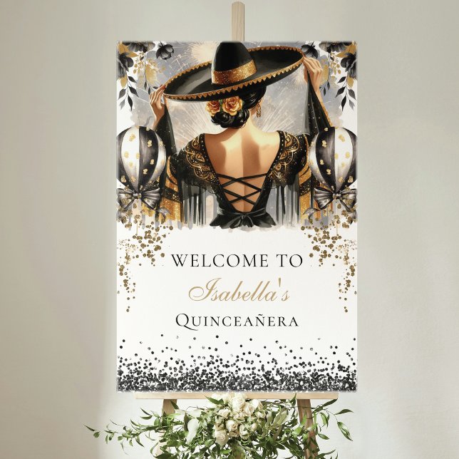 Poster Black Gold Mexicaine Quinceañera Accueil personnal (Créateur téléchargé)