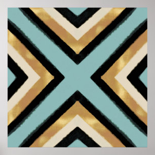 Poster Black Gold Mint Brush Strokes Triangles