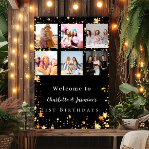 Poster Black gold photo collage étoiles 2 personnes anniv