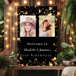 Poster Black gold photo stars 2 personnes anniversaire bi