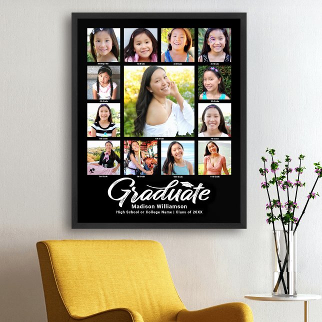 Poster Black Graduation K-12 Photo Collage blanc Script (Créateur téléchargé)
