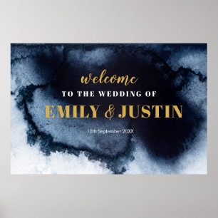 Poster Black Ink Watercolor welcome wedding banner