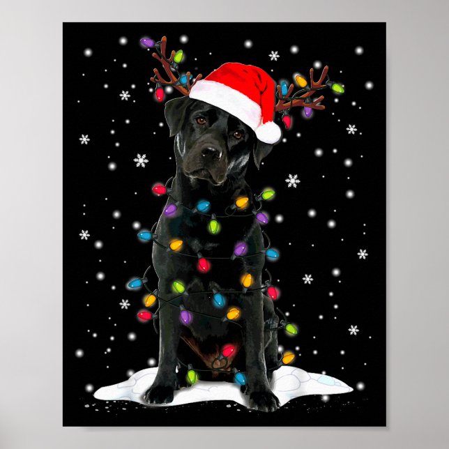 Poster Black Lab Labrador Christmas Tree Light Pajama Dog (Devant)