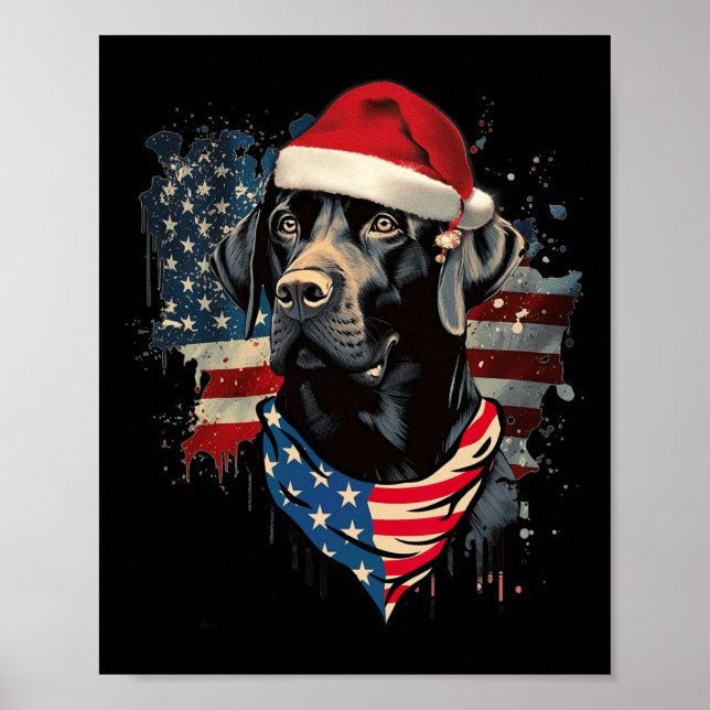 Poster Black Lab Labrador Vintage Père Noël Pajama de Noë (Devant)