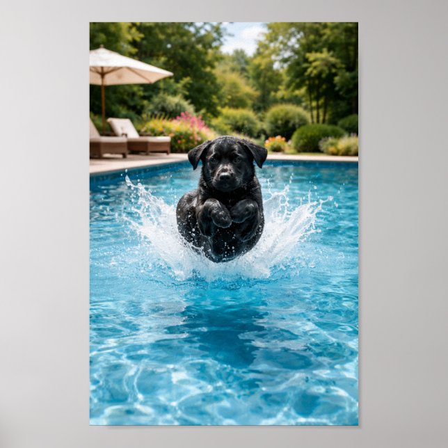 Poster black Labrador  Puppy Plunge  (Devant)