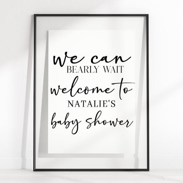 Poster Black Modern Simple Script Baby Shower Sign (Créateur téléchargé)