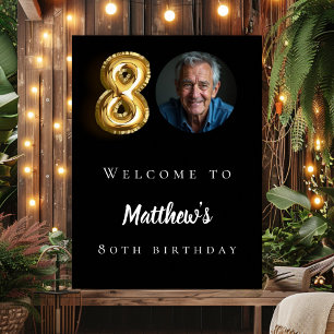 Poster Black or 80e photo anniversaire fête bienvenue