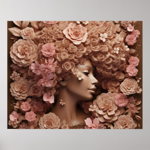 Poster Black Queen Melanin Femmes Fleur florale 3D Afro