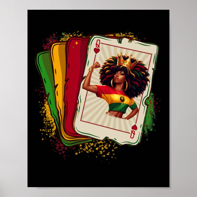 Poster Black Queen Of Hearts Card Deck Jeu Fier Black H (Devant)