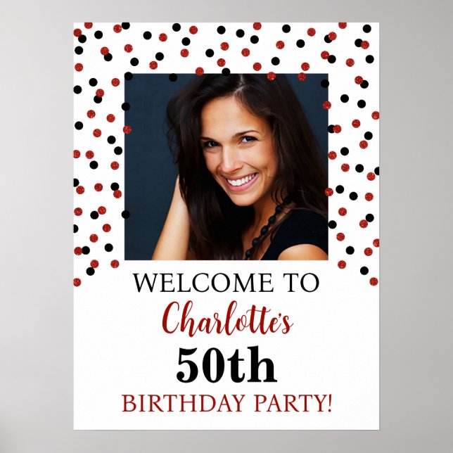 Poster Black Red Birthday Party Custom 18x24 Photo (Devant)