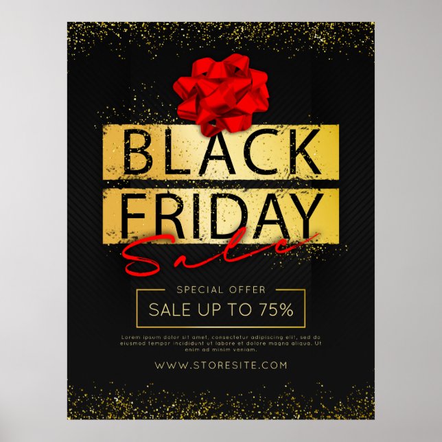 Poster Black Red & Gold Black Vendredi Vente de détail An (Devant)