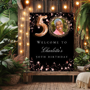 Poster Black rose or 50ème photo anniversaire fête bienve