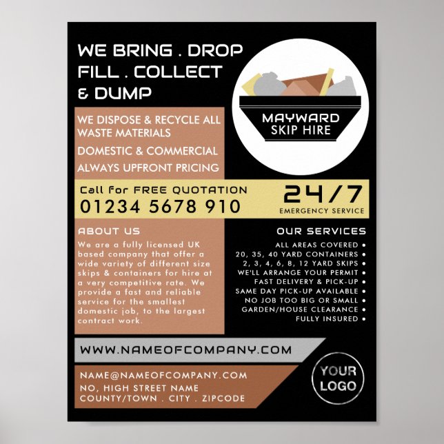 Poster Black Rubbish Skip, Skip/Dumster Company (Devant)