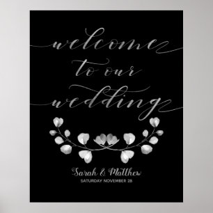 Poster Black & Silver Green Bienvenue À Notre Mariage