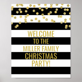 Poster Black Stripe Gold Confetti Bienvenue fête de Noël