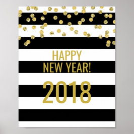 Poster Black Stripes Gold Confetti Bonne année 2018