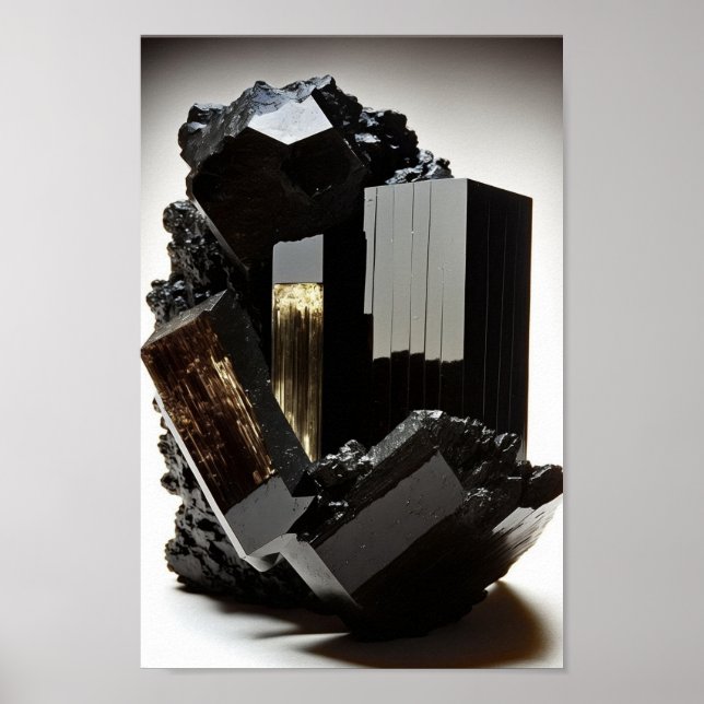 Poster Black Tourmaline cristal macro photo closeup (Devant)