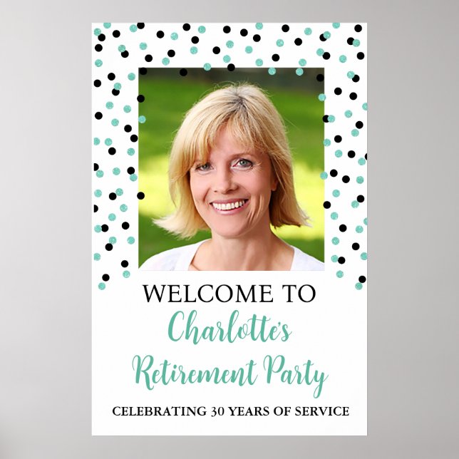 Poster Black Turquoise Retraite Party Personnalisé 20x30 (Devant)