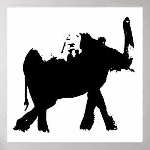 Poster Black & White Baby Elephant Pop Art
