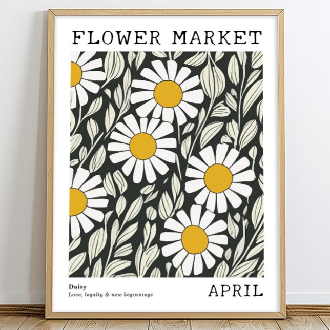 Poster Black White Floral Daisy Avril Marché aux fleurs d (Créateur téléchargé)