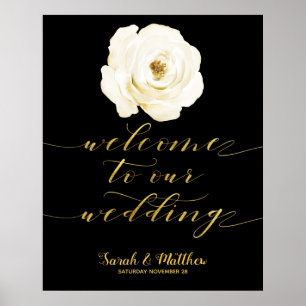 Poster Black White Floral Gold Bienvenue À Notre Mariage