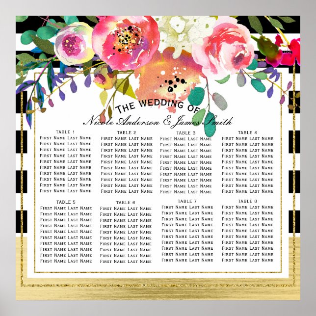 Poster Black White Gold Moderne Floral Mariage Carte de s (Devant)