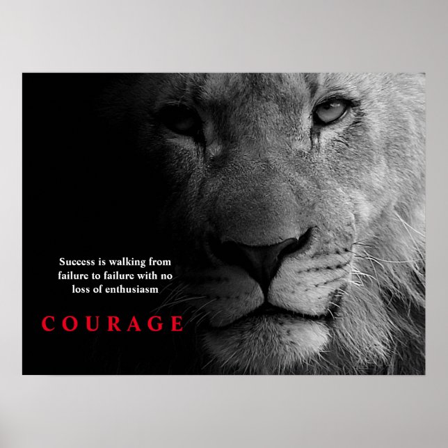 Poster Black White Lion Inspirationnel Courage (Devant)