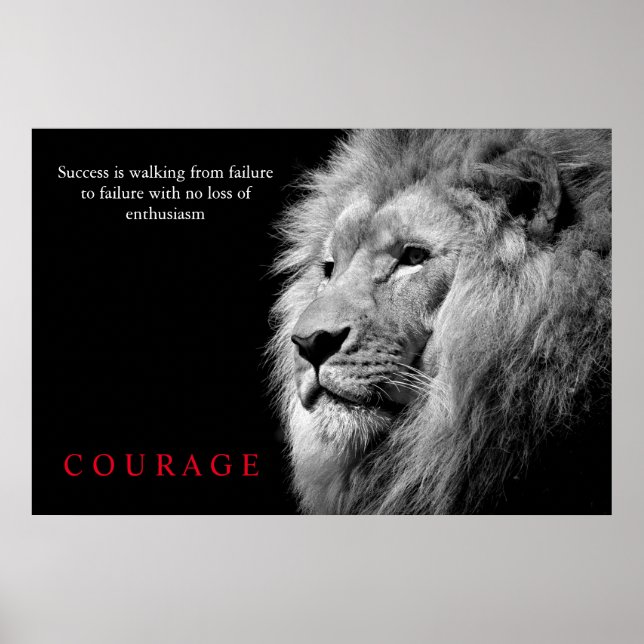 Poster Black White Lion Inspirationnel Courage (Devant)