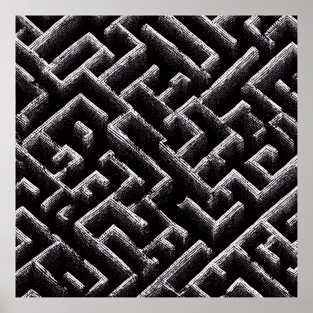 Poster Black & White Optical Illusion Maze Pattern Art (Devant)