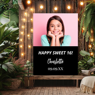 Poster Black white photo personnalisée Sweet 16 fête bien