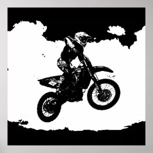 Poster Black White Pop Art Motocross Motorcyle Sport