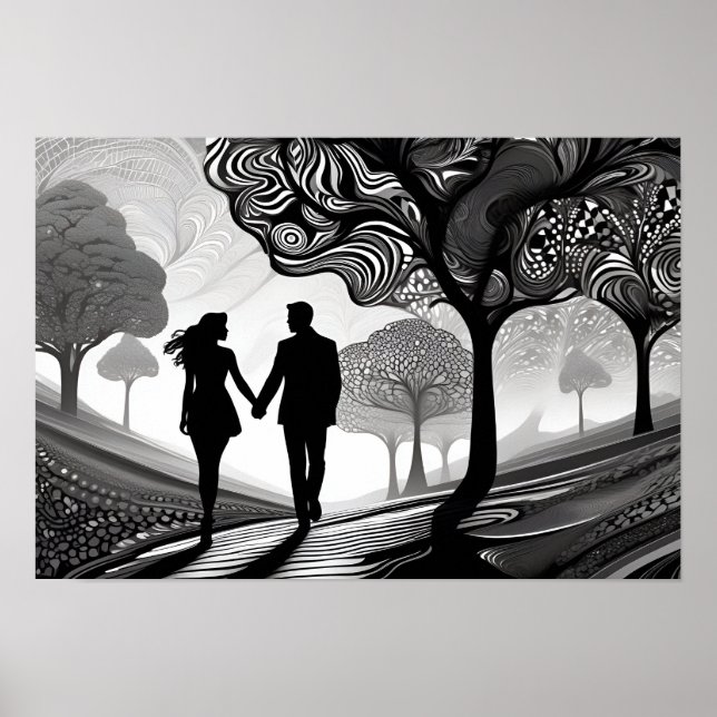 Poster Black & White Romance : Embrace à motifs (Devant)