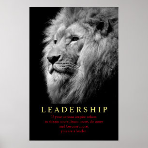 Poster Black White Trendy Motivational Leadership Lion