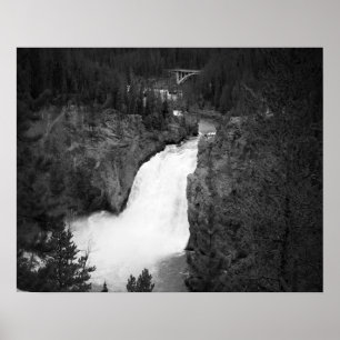 Poster Black & White Upper Falls de Yellowstone 16x20