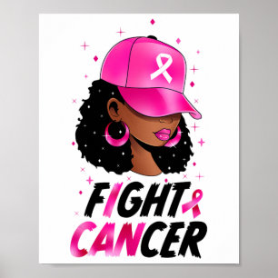Poster Black Women Breast Cancer Warrier Afro Pink Ribbon