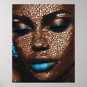 Poster Black Womens Blue Cuivre Mosaïque Visage mur Art