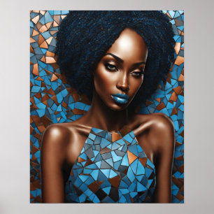 Poster Black Womens Blue Cuivre Mosaïque Visage mur Art