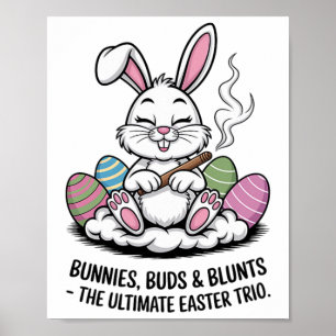 Poster Blague de Pâques Lapins Humoristiques Bourgeons Br