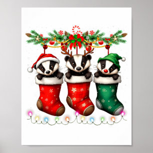 Poster Blaireau à chaussettes de Noël éclaire Badge de mi