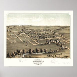 Poster Blairstown, IA Carte panoramique - 1868